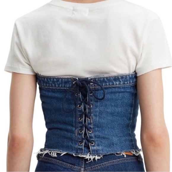 Women’s Levi’s Premium Blue Denim Lace Up Corset - Picture 2 of 4